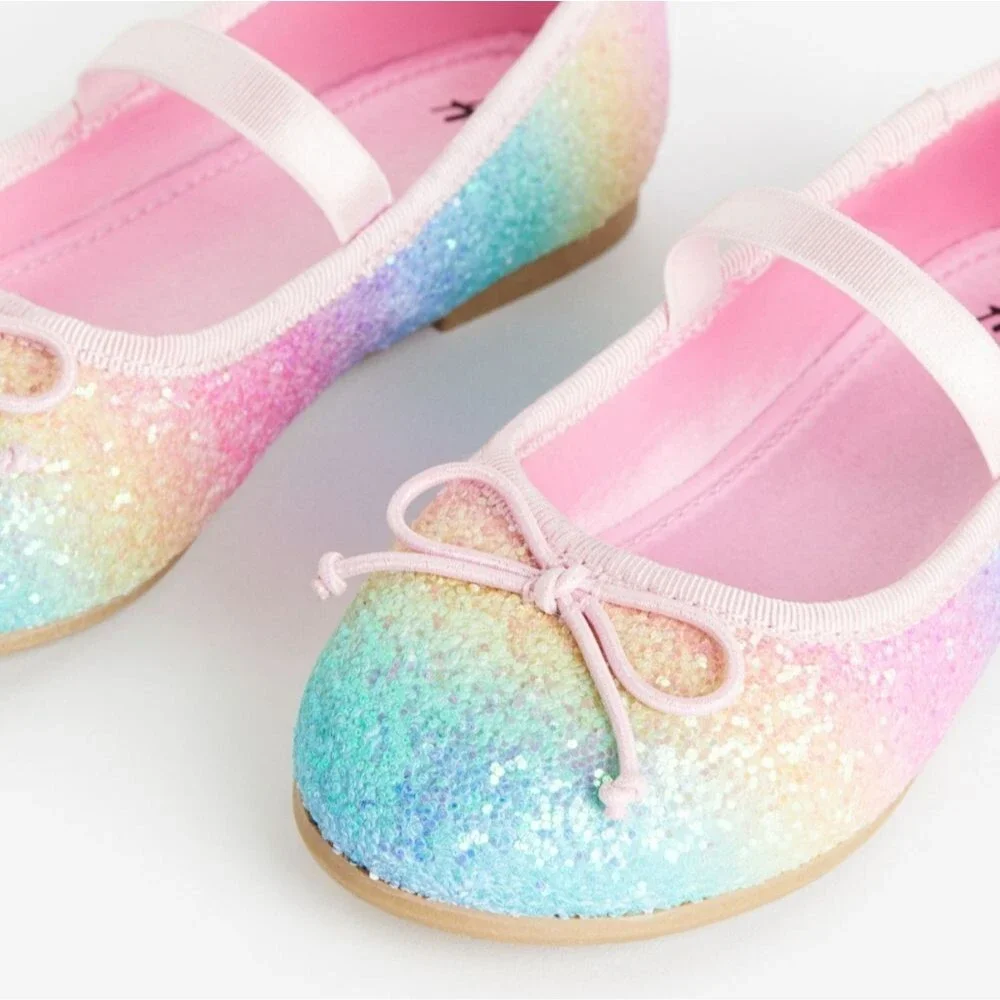 H&M Little Girls Rainbow Glitter Mary Jane Flats Shoes Size 1 NEW with Tags